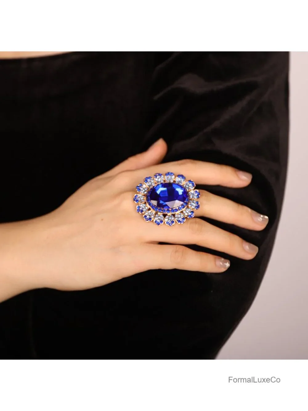 Boho Rhinestone Cocktail Ring Vintage Halo Ring Alloy Adjustable